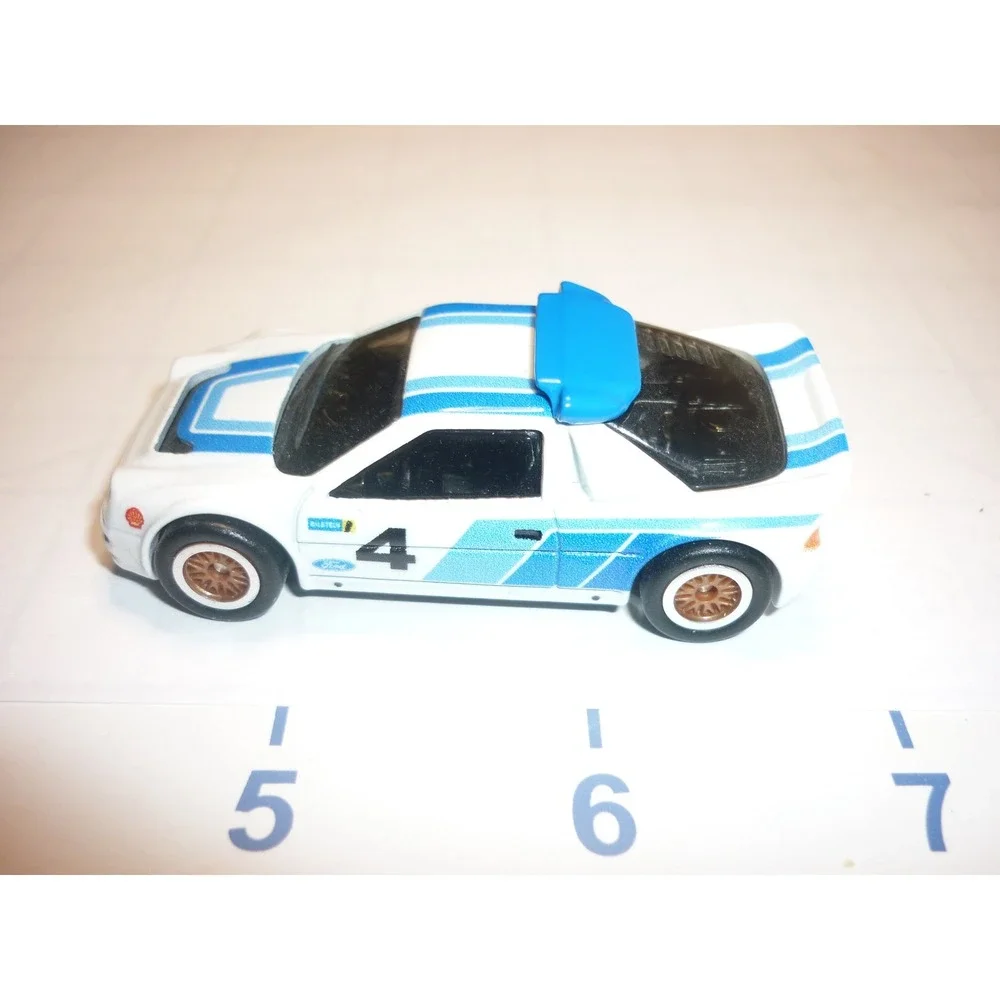 Hot Wheels Ford RS200 Rally White Blue Racing Number 4 Diecast Toy Car